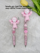 No hole light pink slasher ghost knife pen toppers size display PVC charms match acrylic rhinestone beads for DIY beadable pens, keychains and bag accessories - happy diy hunting