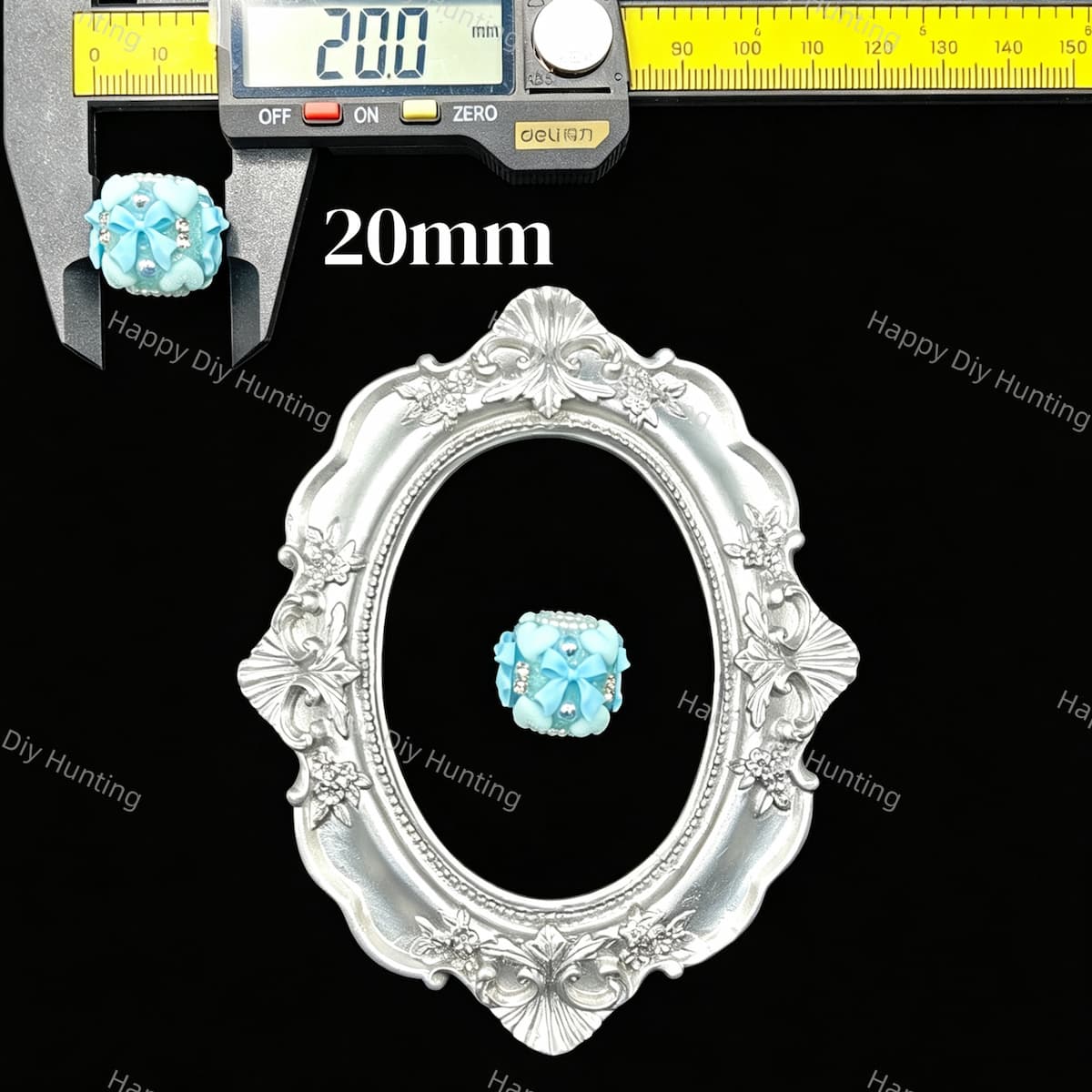 Light sky blue bow heart rhinestone beads 20mm, ornate craft beads for beadable pen DIY supplies