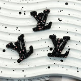 Black glitter LV charm with pink crystal inlay, ideal for cream glue, hair accessories, pen decoration.