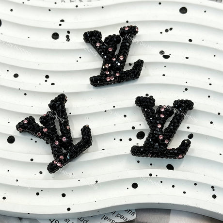 Black glitter LV charm with pink crystal inlay, ideal for cream glue, hair accessories, pen decoration.