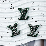 Dark green base with white crystal rhinestone LV decorative charm for handmade jewelry and resin projects