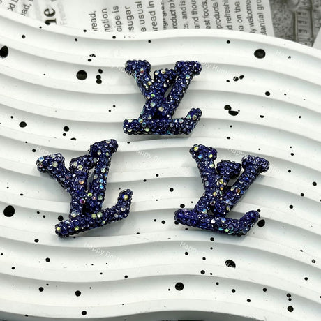 Deep navy blue AB aurora sparkly LV shape charm for resin, phone case and stationery DIY.