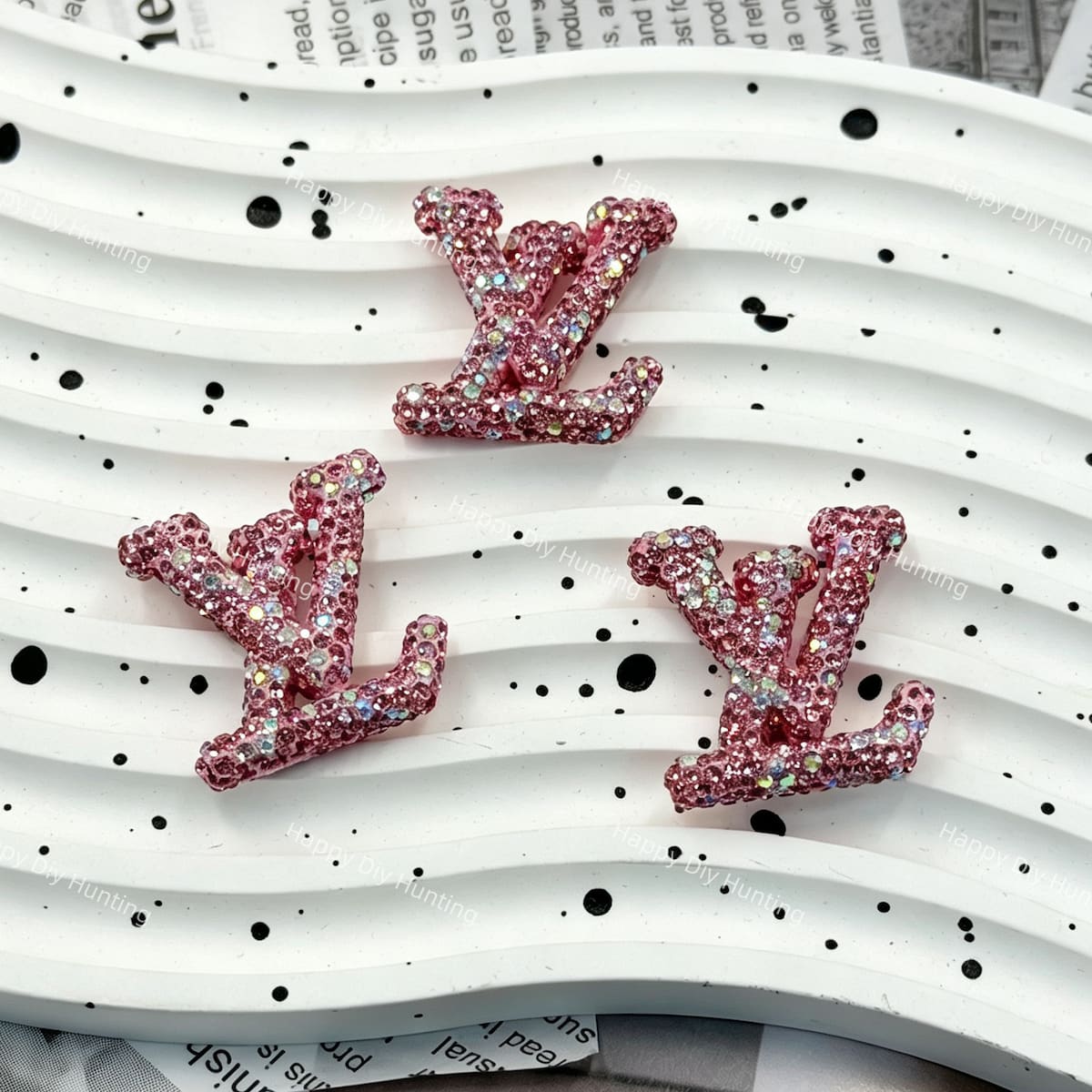 Pink base with AB aurora glitter rhinestone LV charm for DIY handmade craft supplies