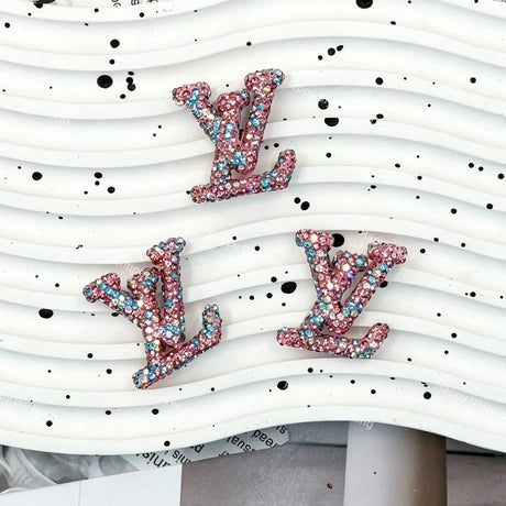 Sparkly pink‑blue mixed crystal LV shape charm, perfect for DIY pen, phone case, hair clip, resin craft decoration.