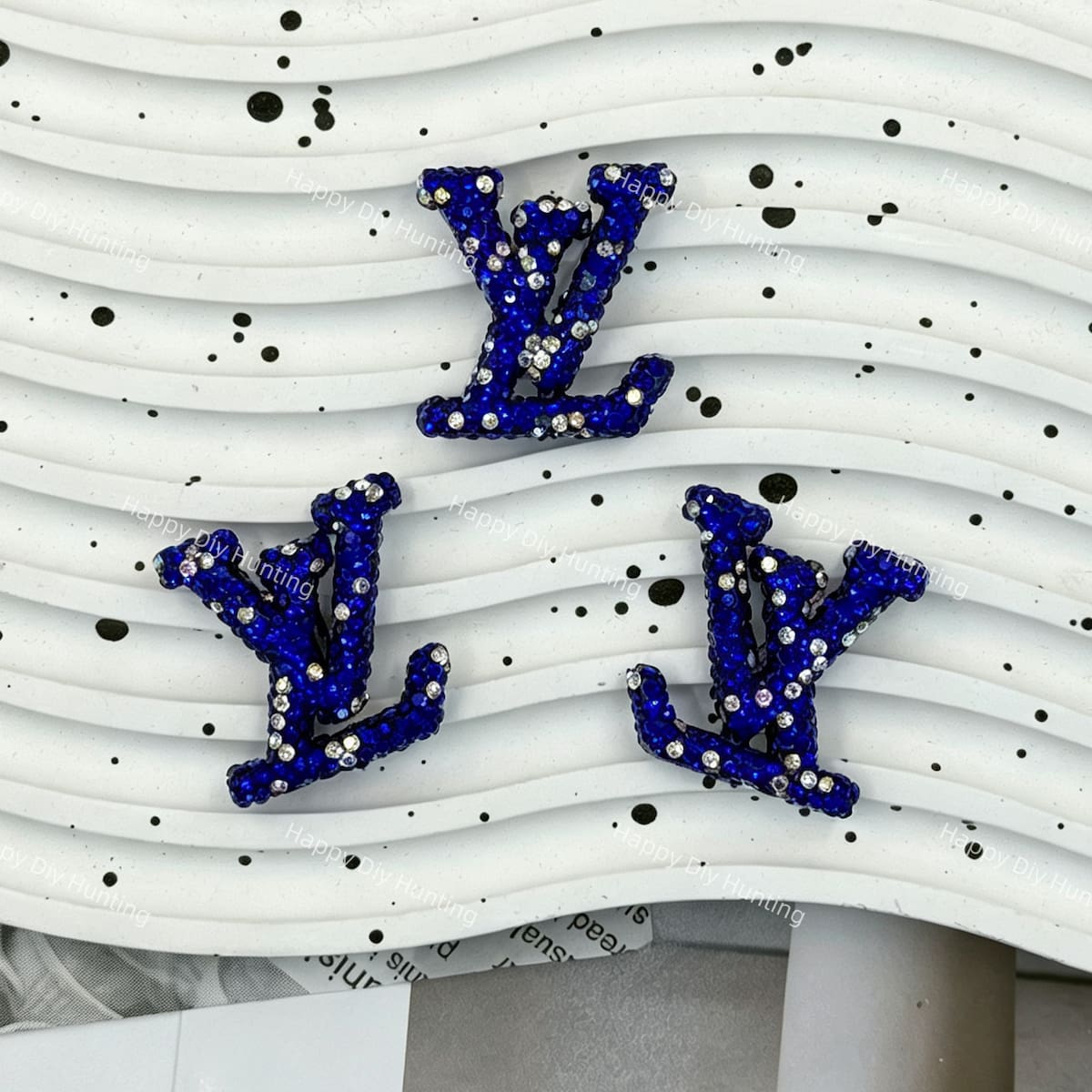 Rich royal blue with white crystal LV charm for resin craft and phone case decoration