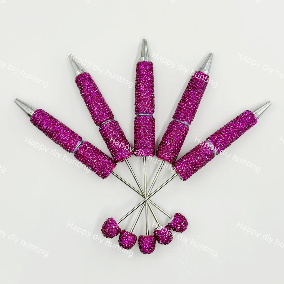 magenta rhinestone beadable pen blanks diy handmade stationery craft supplies wholesale glitter design