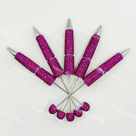 magenta rhinestone beadable pen blanks diy handmade stationery craft supplies wholesale glitter design