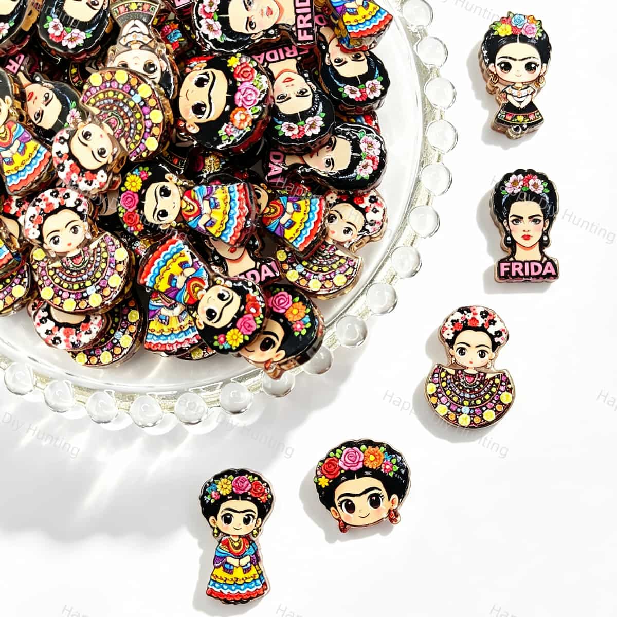 Colorful Mexican Folk Art Lady Cartoon Acrylic Focal Beads for beadable pen DIY craft projects