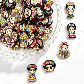 Colorful Mexican Folk Art Lady Cartoon Acrylic Focal Beads for beadable pen DIY craft projects