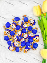 Pre holed mini blue robot PVC pen toppers match acrylic rhinestone beads for DIY beadable pens, keychains and bag charms - happy diy hunting