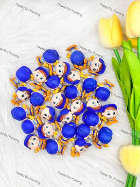Pre holed mini blue robot PVC pen toppers match acrylic rhinestone beads for DIY beadable pens, keychains and bag charms - happy diy hunting