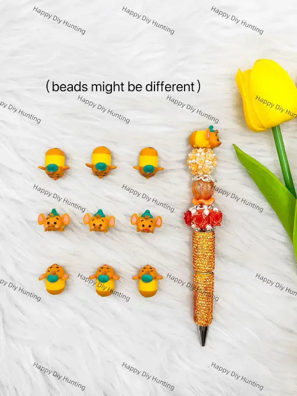 Mini cartoon mouse pen toppers no hole paired with assorted craft beads to decorate blank beadable pens and beadable items - happy diy hunting