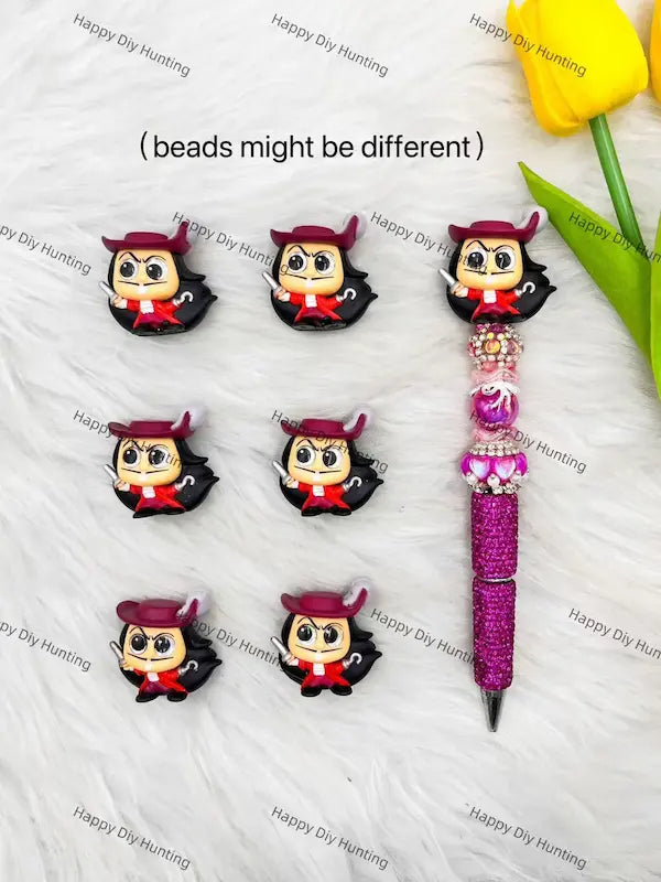 Cute pirate character figurine charms for DIY beadable pens, custom keychains and bag accessories handmade stationery display - happy diy hunting