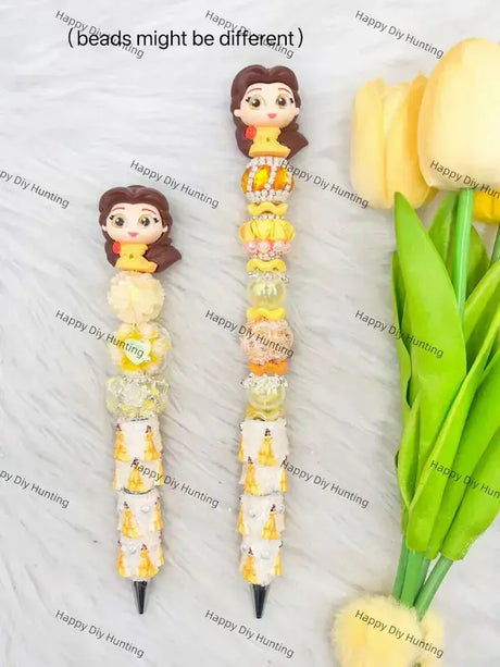 Mini rose character pen toppers paired with assorted craft beads to decorate blank beadable pens and handmade craft items - happy diy hunting-1