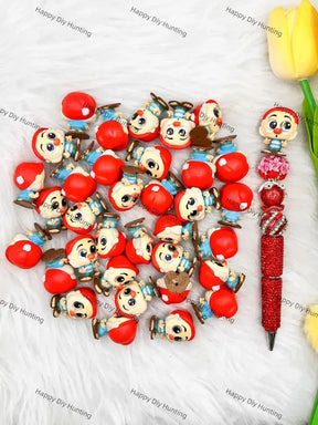 Pre holed mini stackable cartoon character PVC pen toppers match acrylic rhinestone beads for DIY beadable pens, keychains and bag charms - happy diy hunting