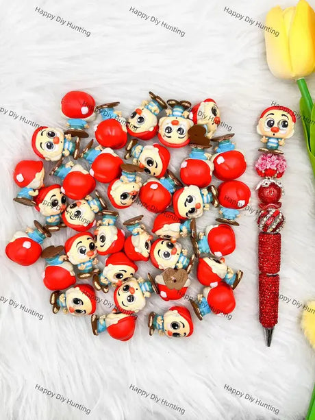 Pre holed mini stackable cartoon character PVC pen toppers match acrylic rhinestone beads for DIY beadable pens, keychains and bag charms - happy diy hunting