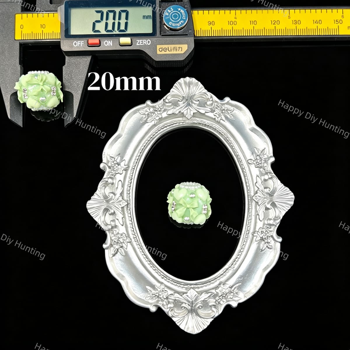 Mint green bow heart rhinestone beads 20mm, ornate craft beads for beadable pen DIY supplies