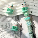 mint‑green cartoon cup character no‑hole pen topper decorative charm for diy beadable pen craft projects