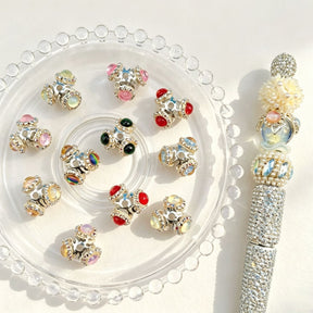Mix‑color silver‑plated rhinestone bead caps spacer beads, shiny metal bead caps with sparkling rhinestones for beadable pens and DIY keychain craft projects