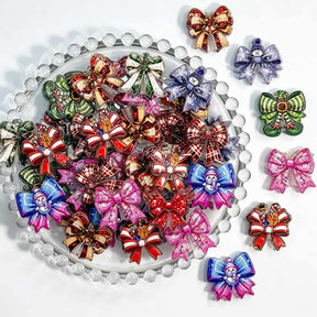 mixed Christmas bow printed acrylic focal beads for DIY beadable pens and jewelry crafts