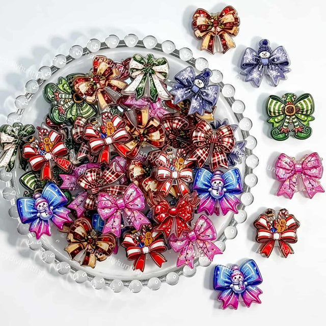 mixed Christmas bow printed acrylic focal beads for DIY beadable pens and jewelry crafts