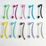 Random mixed color curved plastic beaded bookmark blank with 2.4 inch metal rod for DIY bookmark craft supplies
