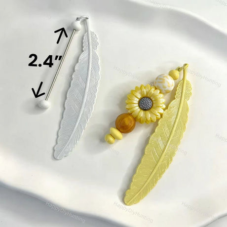 Random mixed color feather metal beaded bookmark blank with 2.4 inch rod for DIY bookmark craft supplies