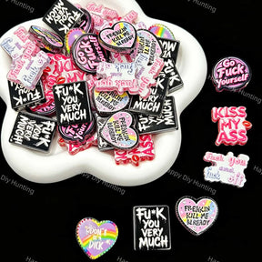Mixed‑shape printed acrylic focal beads wholesale, heart and square graphic printed large hole beads for beadable pen DIY craft supplies