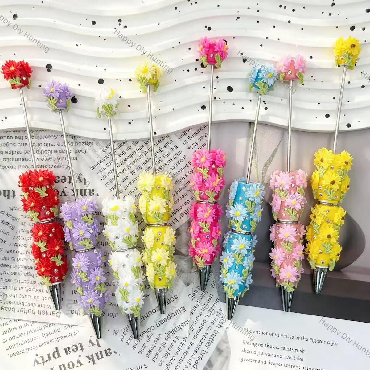 multi‑color 8 shades 3d daisy flower handmade wholesale beadable pens compatible with all focal beads and pen toppers for diy writing craft