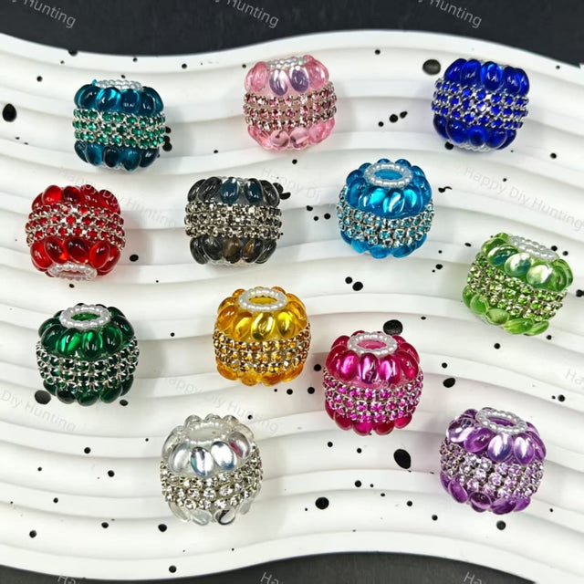 Multi‑color band rhinestone beads 20mm, sparkly encrusted craft beads for beadable pen DIY supplies