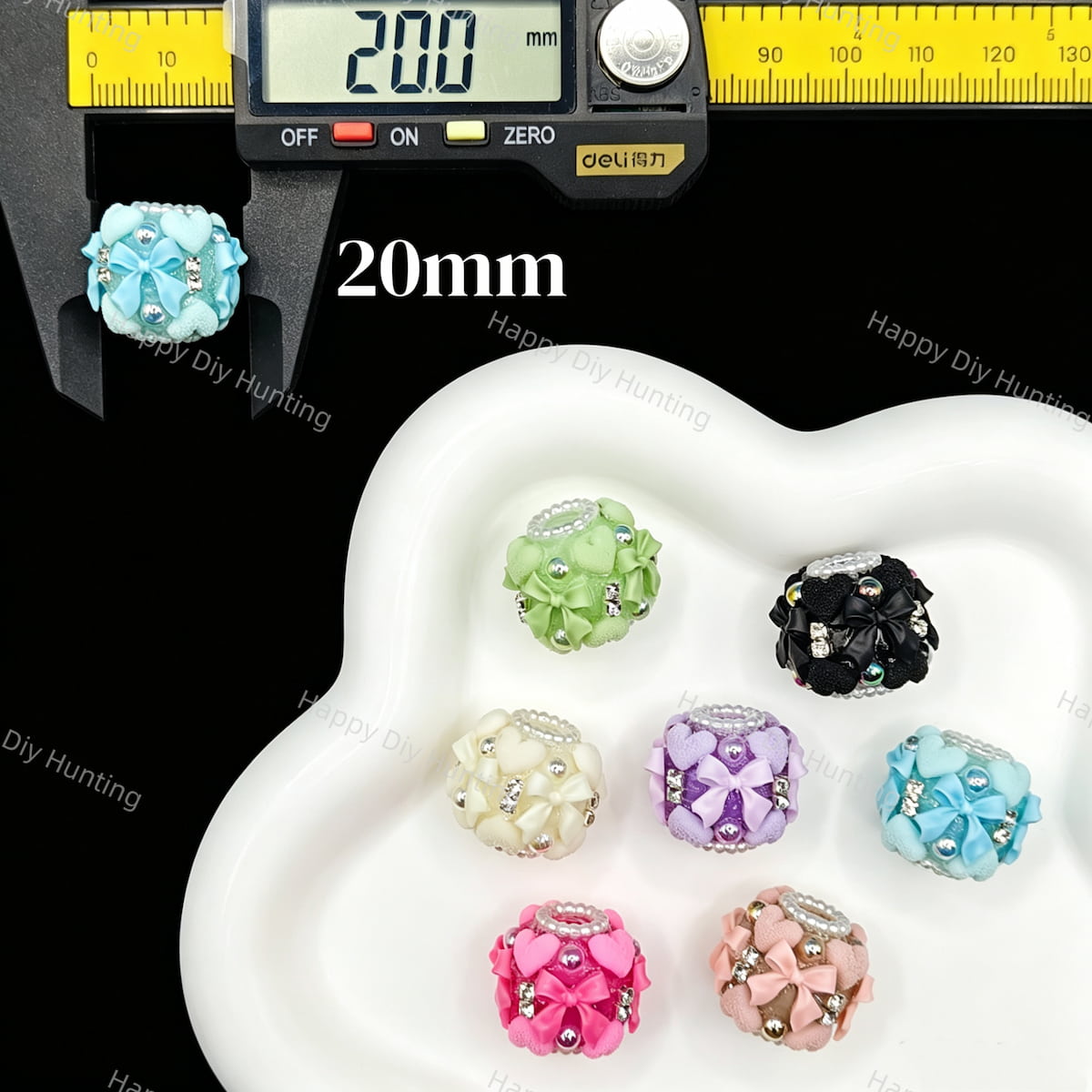 Multi‑color bow heart rhinestone beads 20mm, ornate craft beads for beadable pen DIY supplies	