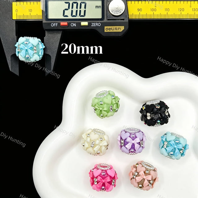 Multi‑color bow heart rhinestone beads 20mm, ornate craft beads for beadable pen DIY supplies	