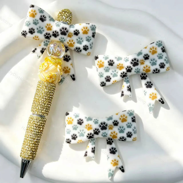 Multi‑color pet paw print bow silicone focal beads for DIY beadable pens