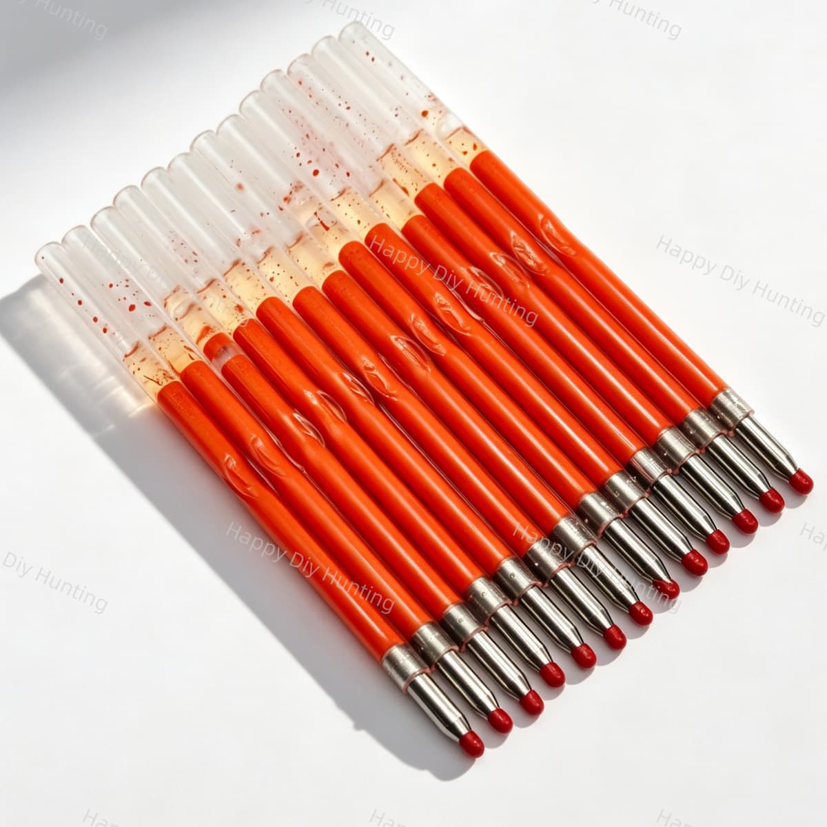 Bulk layout of black red blue beadable pen refills craft accessory for handmade pen projects