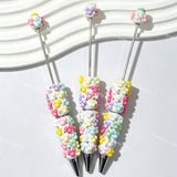 close-up multicolor mouse-head beadable pen showing colorful mouse design and beadable barrel