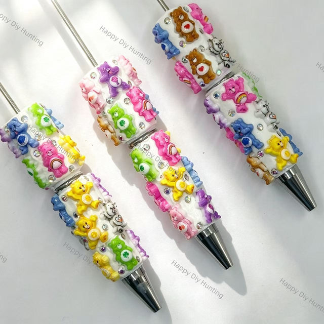 multicolor rainbow bear printed wholesale beadable pens compatible with all focal beads and pen toppers for diy writing craft