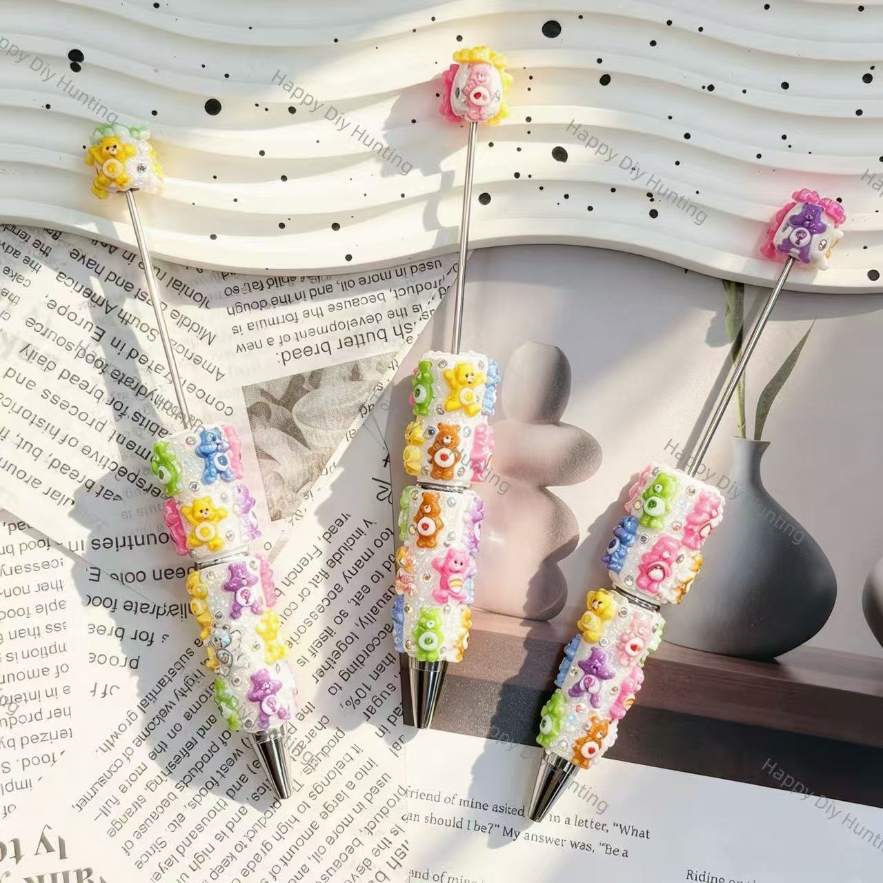 multicolor rainbow bear printed wholesale beadable pens compatible with all focal beads and pen toppers for diy writing craft