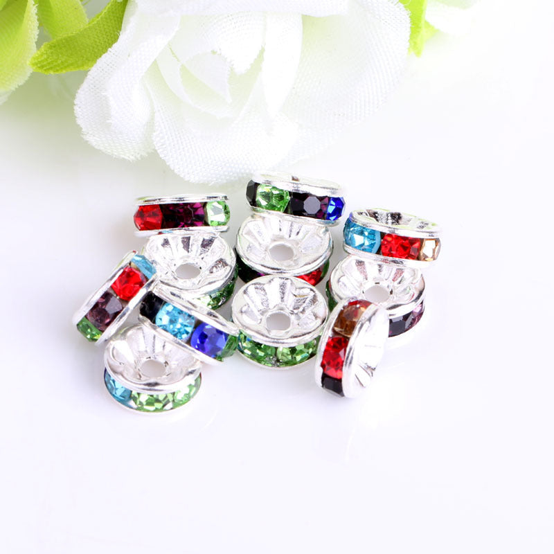 12mm Flat Round Metal Spacers with Rhinestones