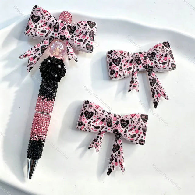Nail tech print bow silicone focal beads for DIY beadable pens
