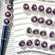 Navy orange star letter baseball pattern printed round acrylic focal beads, large hole craft beads for beadable pen and keychain DIY supplies