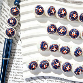 Navy orange star letter baseball pattern printed round acrylic focal beads, large hole craft beads for beadable pen and keychain DIY supplies