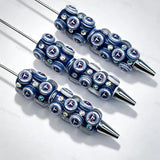Navy T‑letter football emblem sports beadable pens, circular beads printed with T‑letter patterns and iridescent rhinestones for diy handmade stationery