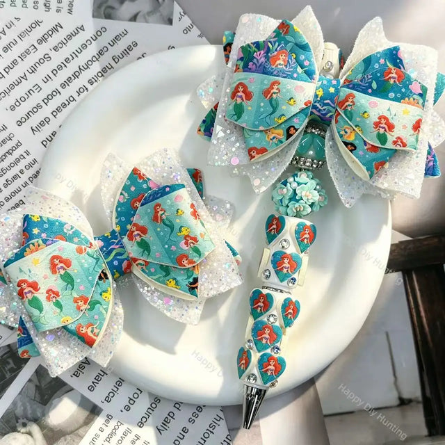 ocean mermaid glitter fabric bow beads decorative accessories for diy beadable pens handmade stationery