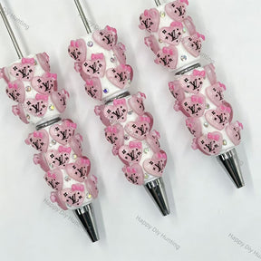 Ombre gradient pink heart bow focal beads assembled beadable pens, handmade DIY craft pen blanks
