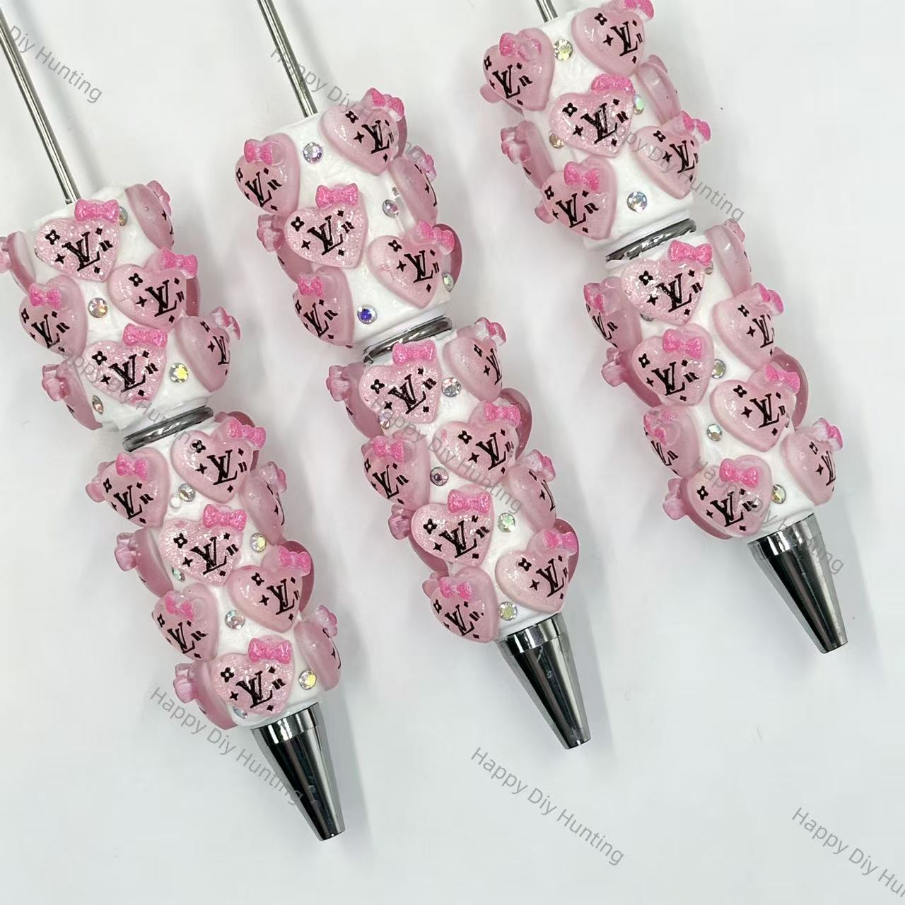 Ombre gradient pink heart bow focal beads assembled beadable pens, handmade DIY craft pen blanks
