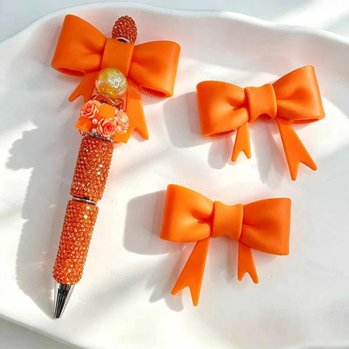 Orange solid bow silicone focal beads for DIY beadable pens
