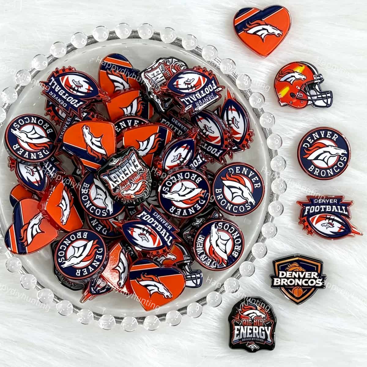 orange Broncos football theme acrylic focal beads for DIY beadable pens and jewelry crafts