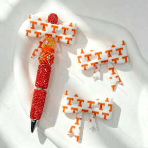 Orange letter T print bow silicone focal beads for DIY beadable pens
