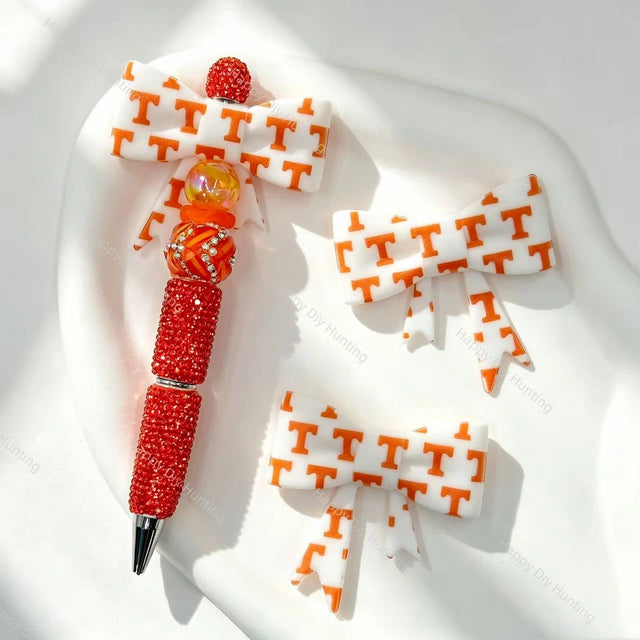 Orange letter T print bow silicone focal beads for DIY beadable pens