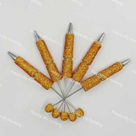 orange rhinestone beadable pen blanks diy handmade stationery craft supplies wholesale glitter design